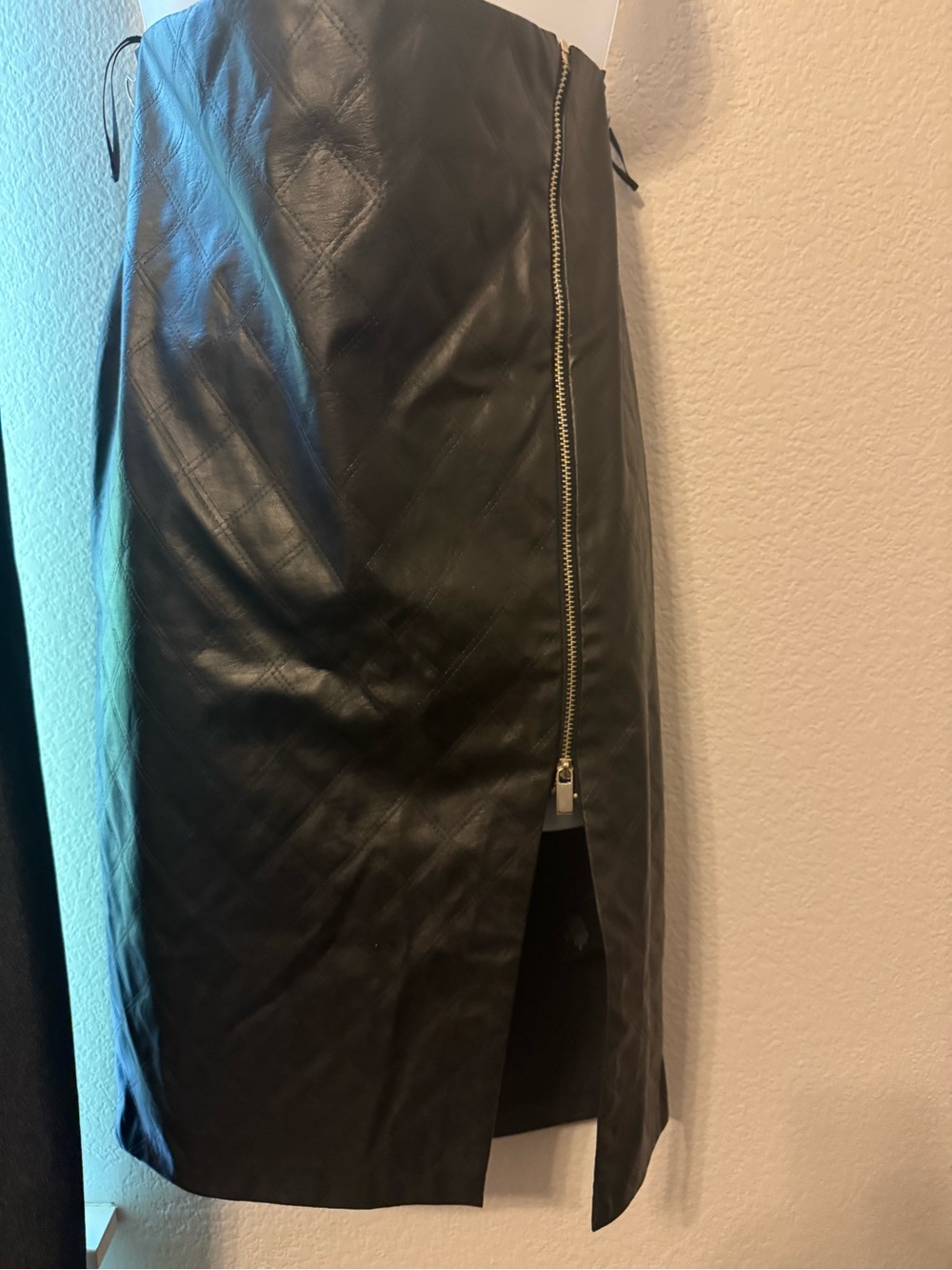 Lipsy Black Faux Leather Quilted Pencil Skirt with Side Zip